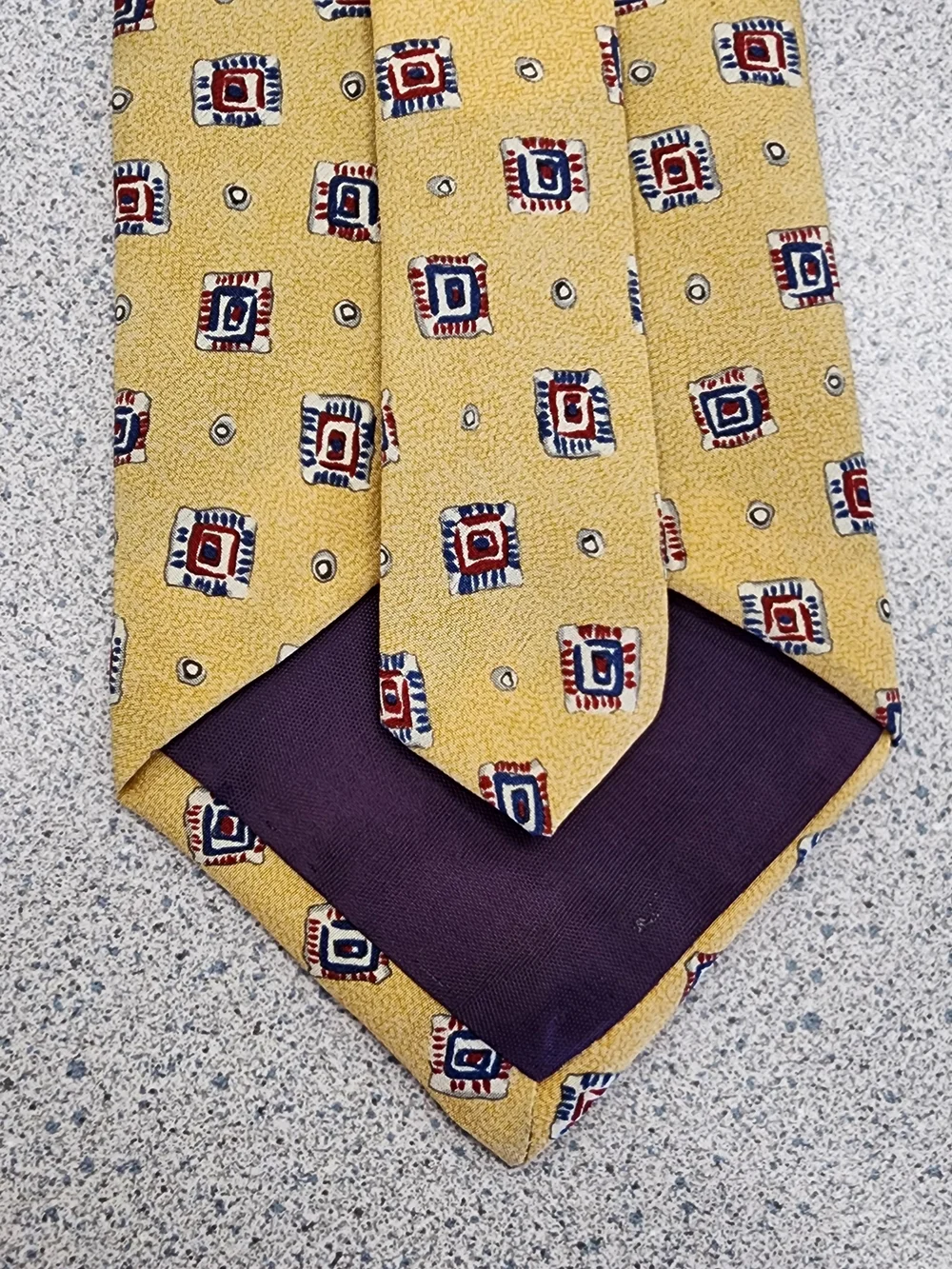 Vintage Chaps Ralph Lauren Yellow Geometric Mosaic Silk Necktie 90s Preppy